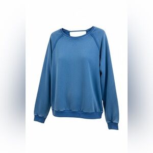 POL Back cross strap details balloon sleeve sweatshirt - Cobalt Blue